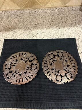 Wallace 7332 Silver Plate Floral Trivet Hot Plate Stand Vintage Set Of 2